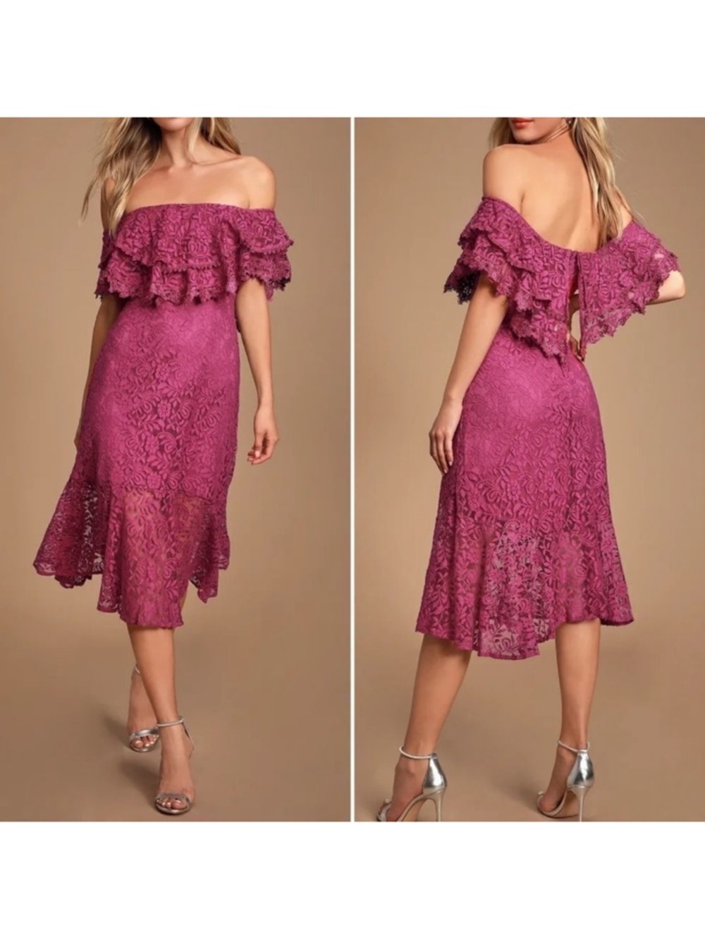 NWT LULUS Jaclyn Lace Off-the-Shoulder Midi Dress M